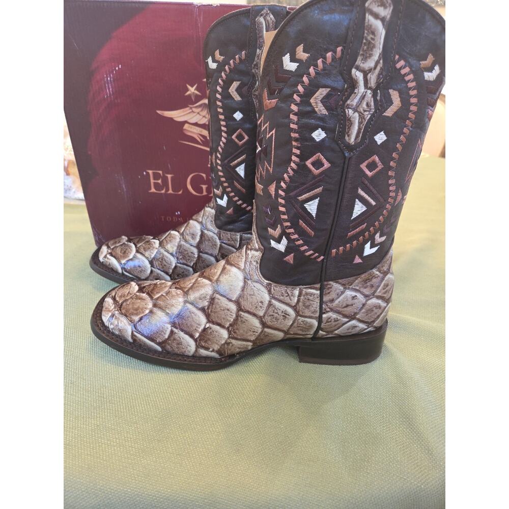 El General Exotic Pirarucu Fish Skin Leather Size 9 USA Western Boots